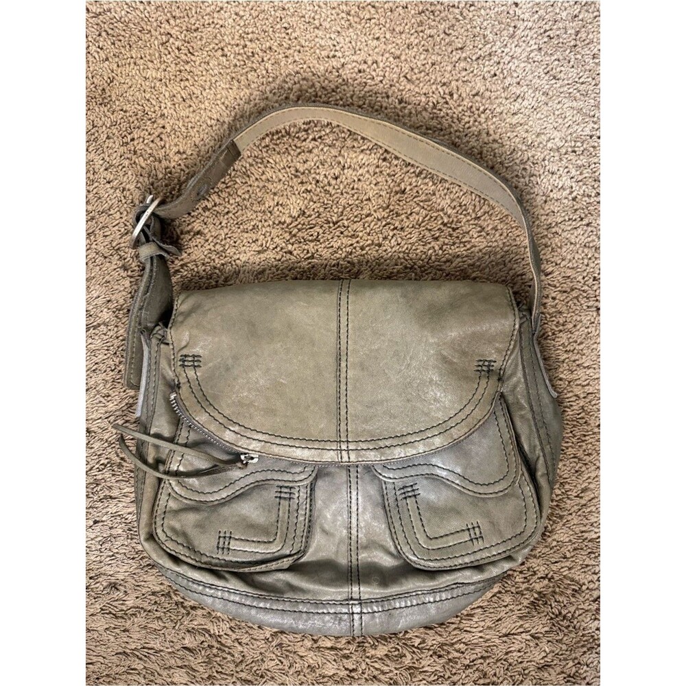 Lucky Brand Stach Y2K Olive Green Italian Leather Shoulder Satchel Handbag Boho